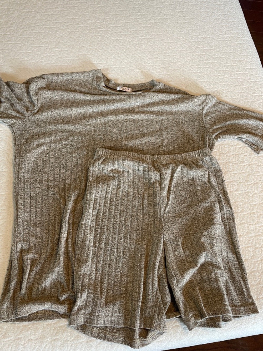 Ribbed Short Sleeve Top & Shorts Loungewear Set - tan
